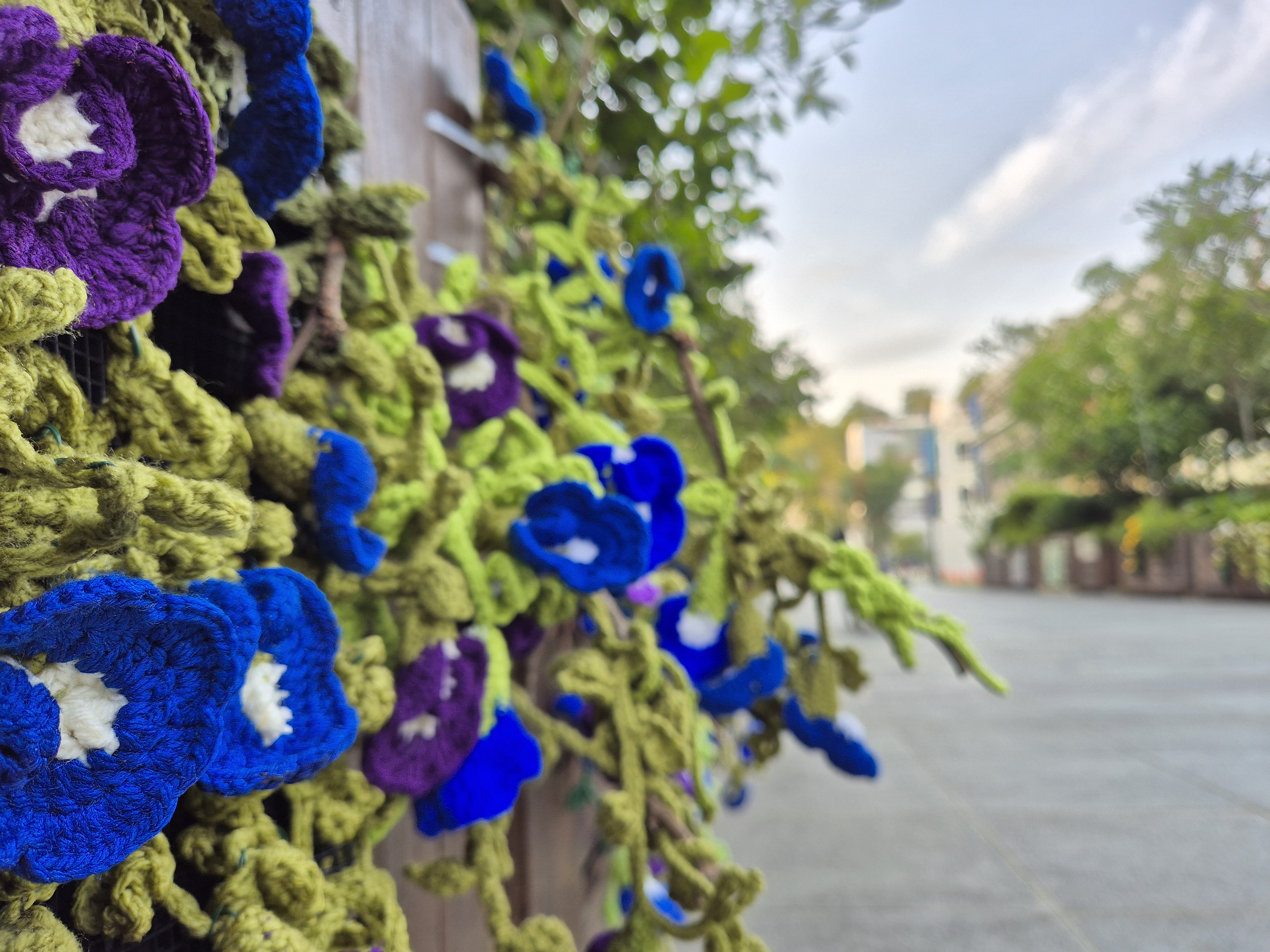 Crocheted plants installed at Armenian Street for Singapore Art Week.